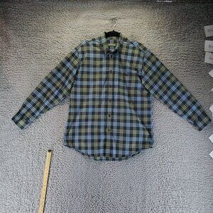Orvis Shirt Mens Large Green Plaid Button-Down 100% Cotton Long Sleeve